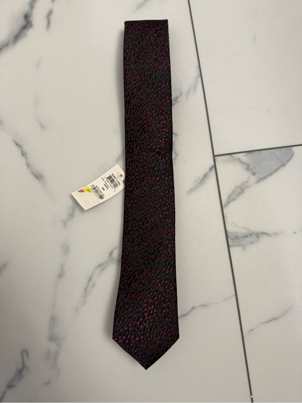 Bar III Black Tie with Red Micro-Pattern